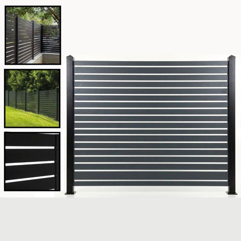 4ft High Aluminium Slatted Fence Kit with 50mm Slats - Modern Garden Fencing (Black & Anthracite Grey), Black