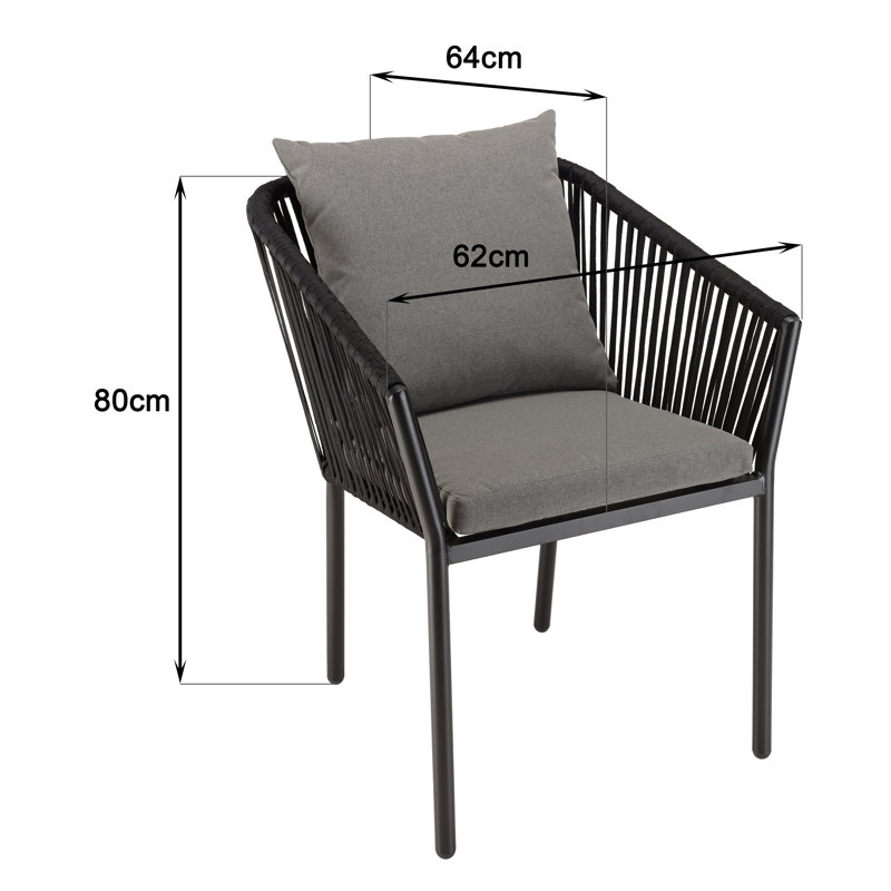 Macedon Patio Dining Armchair with Cushion, Anthracite Grey, Black