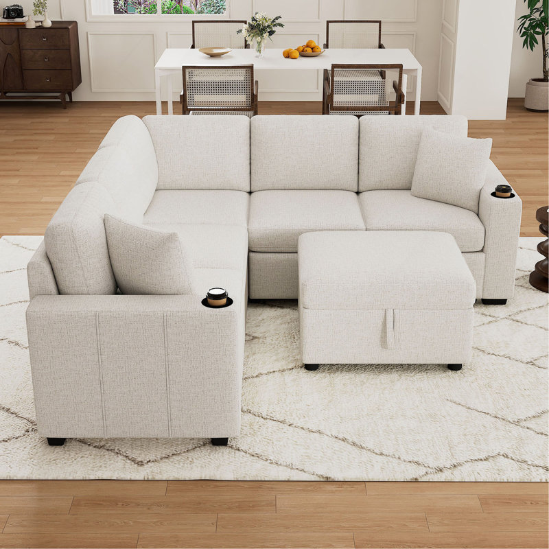 Versatile Convertible Sofa With Hidden Storage And Advanced Features For Living Room, Beige Chenille