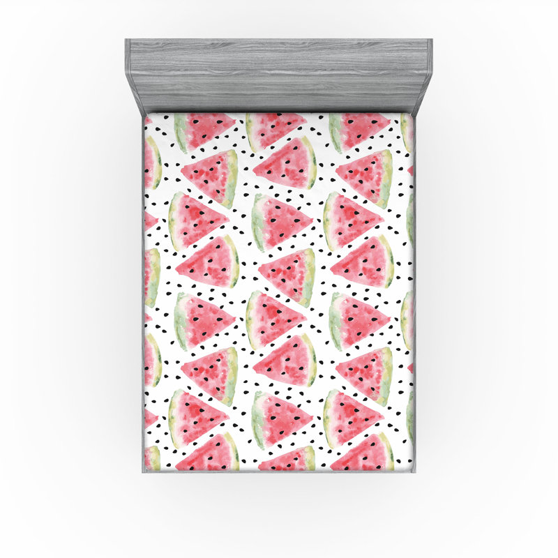 Ensemble de 2 drap-housse à motif aquarelle Ambesonne corail vert pâle / noir, Drap-housse de taille très grand
