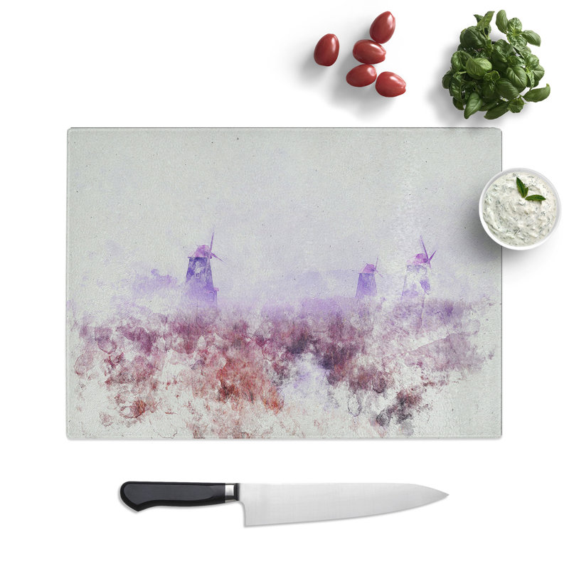Landscape Windmill and Stream Watercolour Chopping Board, 28.5cm W x 39cm L