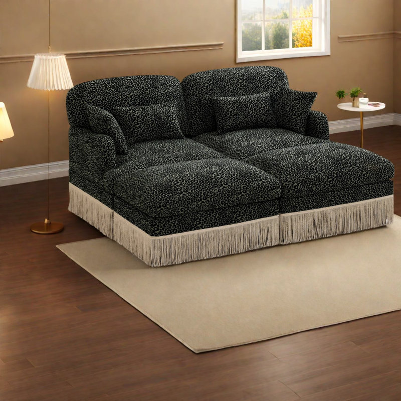 Deep Seat Sofas, Chenille Modular Leopard Print, Modern Home Seating