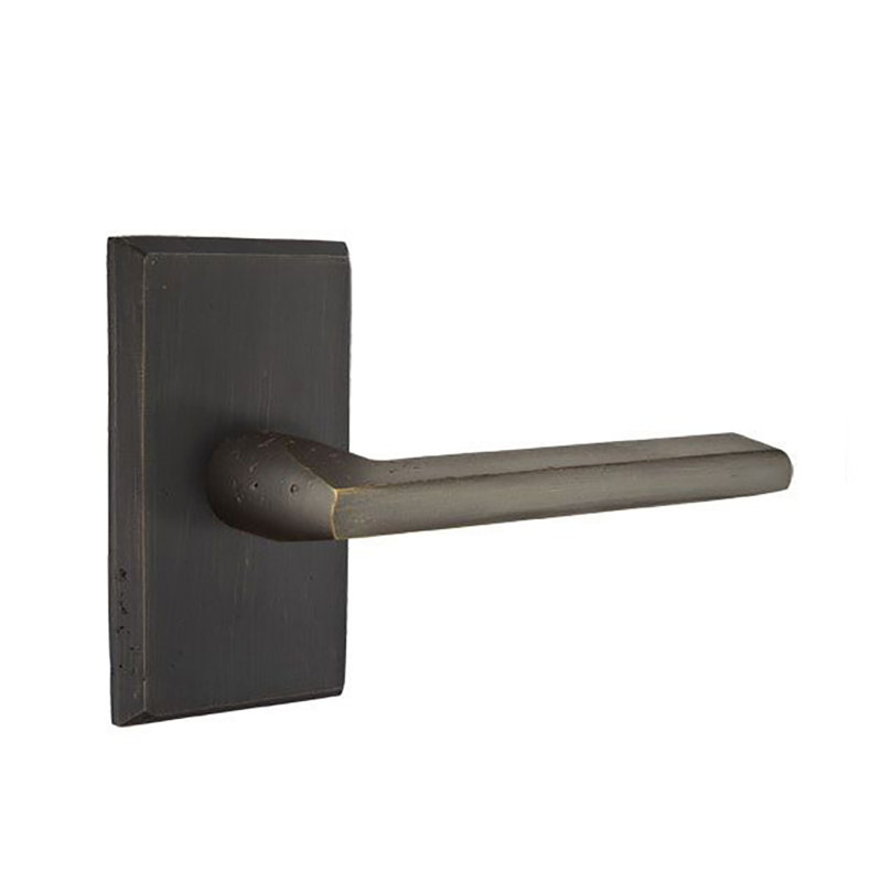 Lariat Flat Privacy (Bed & Bath) Door Lever with Rectangle Rosette, Left, Medium Bronze