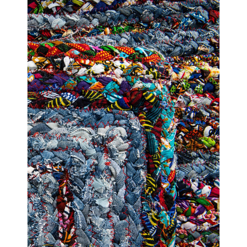 Tapis bleu tressé à la main Tullie, Chemin de table 1 pi 2 po x 8 pi