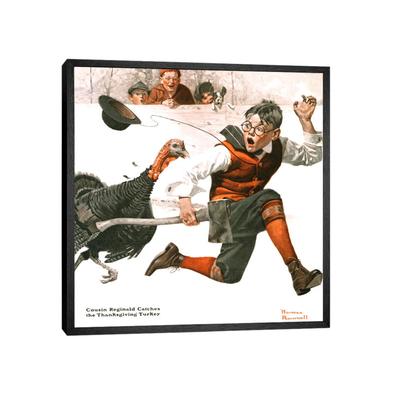 Cousin Reginald Catches the Thanksgiving Turkey by Norman Rockwell - 1 Piece Painting on Canvas, 45.72 cm H x 45.72 cm W