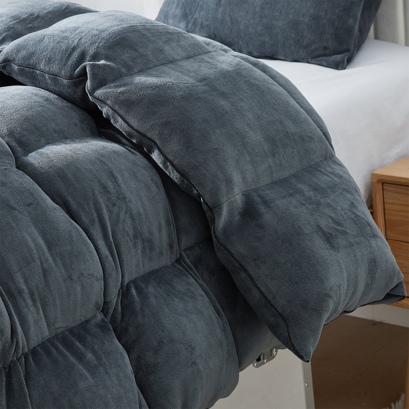 Ensemble d'édredon en microfibre 5 pièces, Édredon pour très grand lit + 2 très grandes ta, Gris mousse