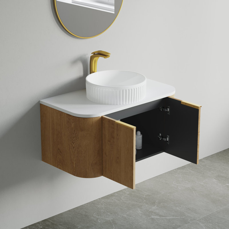 Vireo 34" Single Bathroom Vanity with Marble Top, White, Oak Natural