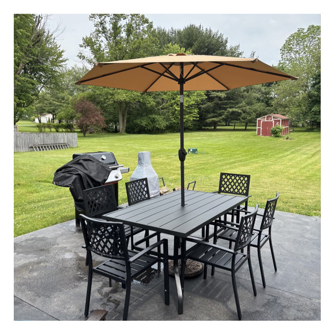 Outdoor 7-Piece Dining Set, Iron Finish, Black with Gold Speckles - 6