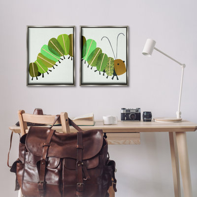 Cute Cozy Caterpillar  2 PC Framed Floater Canvas Set by Jenny Westenhofer