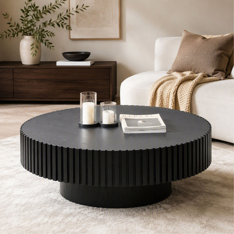 Table basse gigogne - 35,43 po - Bois rond - Noir - Piédestal robuste - pour appartement
