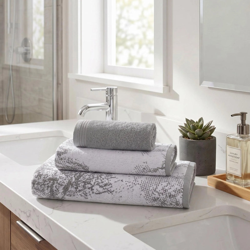 100% coton Kreager 500 g / m² marbre uni, 3PC Set (1-bath, 1-hand, 1-face), Grey