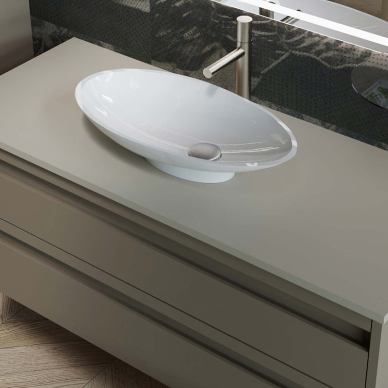 Grace 20" x 10" Ceramic Oval Vessel Sink, Glossy White, Glossy White