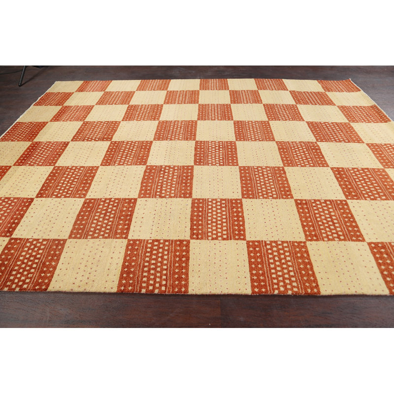 Tapis décoratif en laine de conception unique 7 pi 9 po x 10 pi 4 po noué à la main New Age