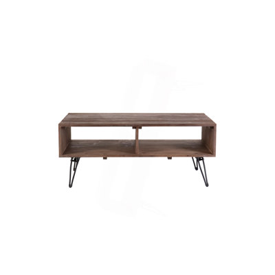 Reclaimed Wood Cocktail Table With Open Storage, Foldable And Vintage Style For Living Room.