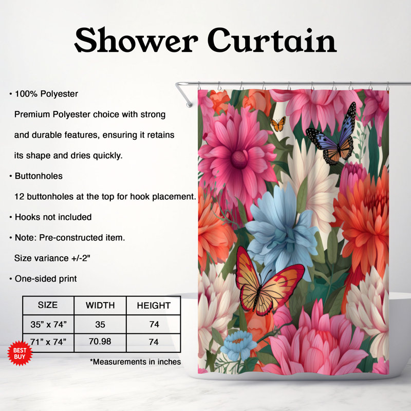 Petal Pleasures - Rideau de douche Premium, H 74 po x l 71 po