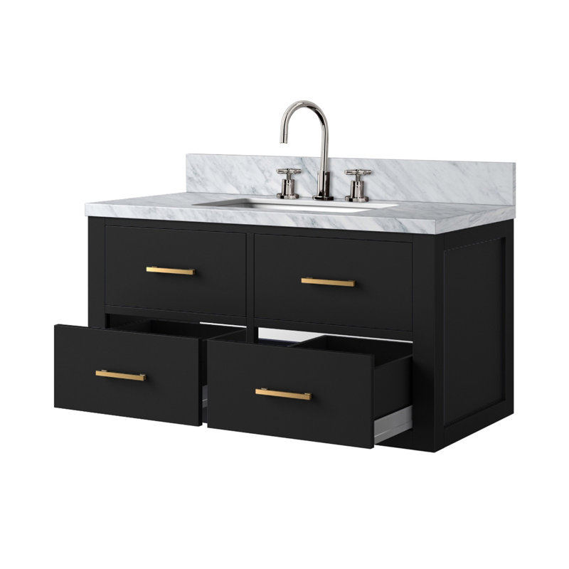 Ensemble de meuble-lavabo simple noir l 36 po x P 22 po, plateau en marbre de Carrare et robinet, Black, 36"