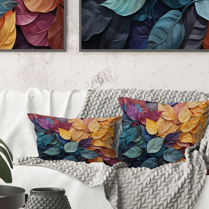 Collage coloré II - Coussin décoratif imprimé feuilles