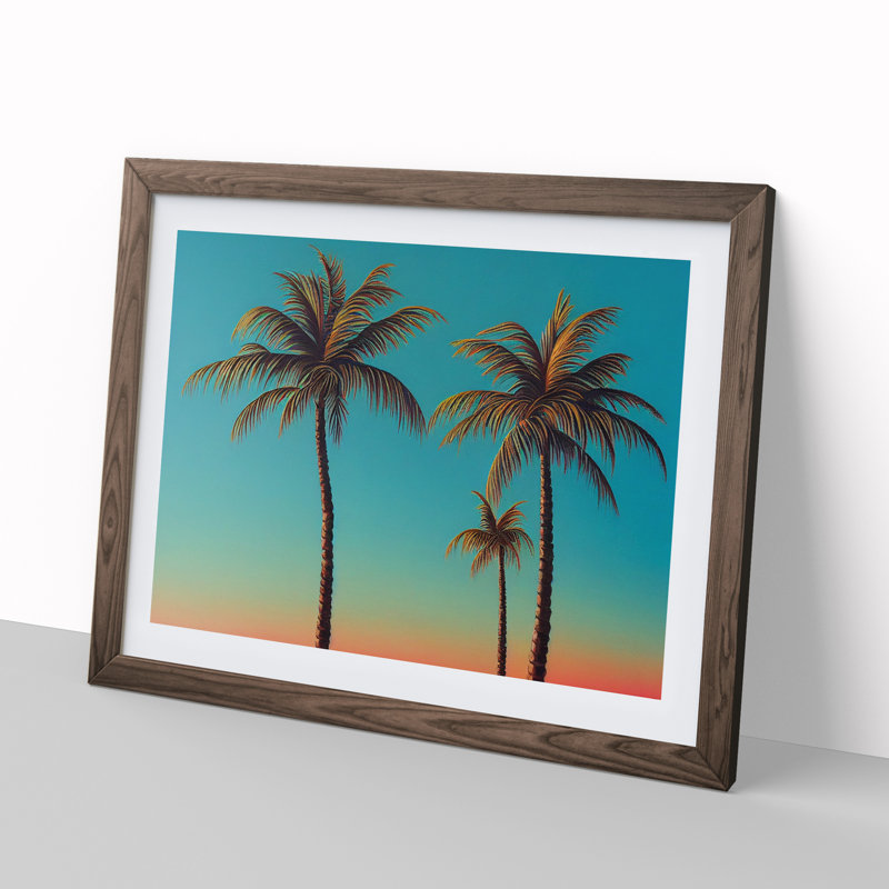 Effervescent Palm Trees 1 Piece Single Picture Frame Wall Art, 25cm H x 34cm W x 2cm D, Walnut