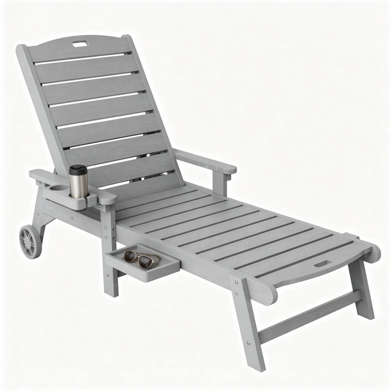Adjustable HIPS Waterproof Pool Lounge Chair Wheels Lounge Chaise Set Outdoor Swimming Reclining Outdoor Chaise Lounge With Cup Holder