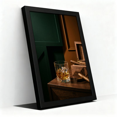 Black Wood Framed，Canvas Wall Art for Living Room, Bedroom, Office or Entryway – Decorative Wall Decor with Whiskey Cigar