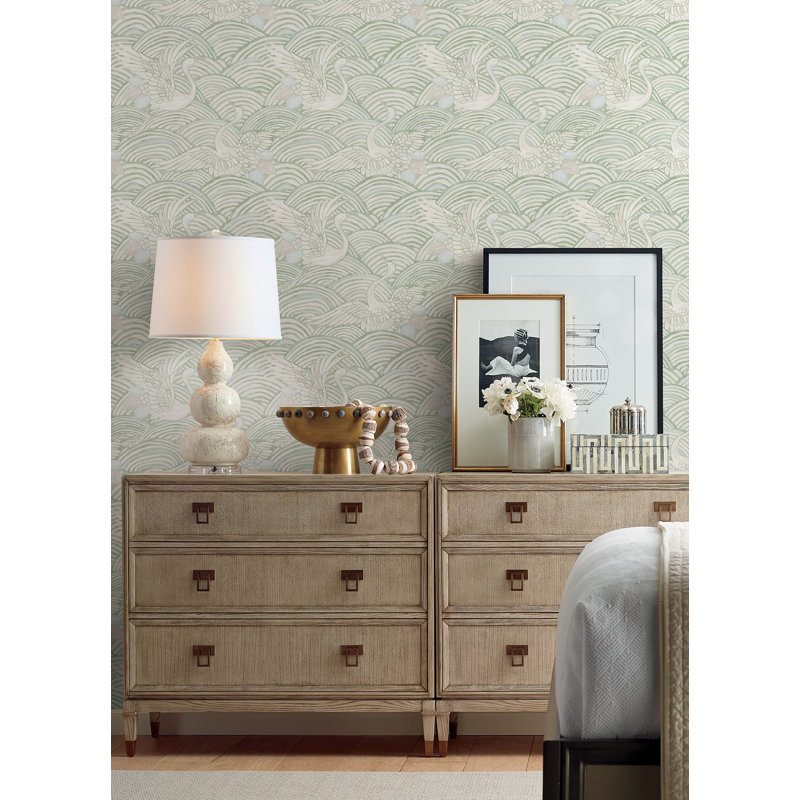 Navarres Stripe Faux Linen Wallpaper, Green