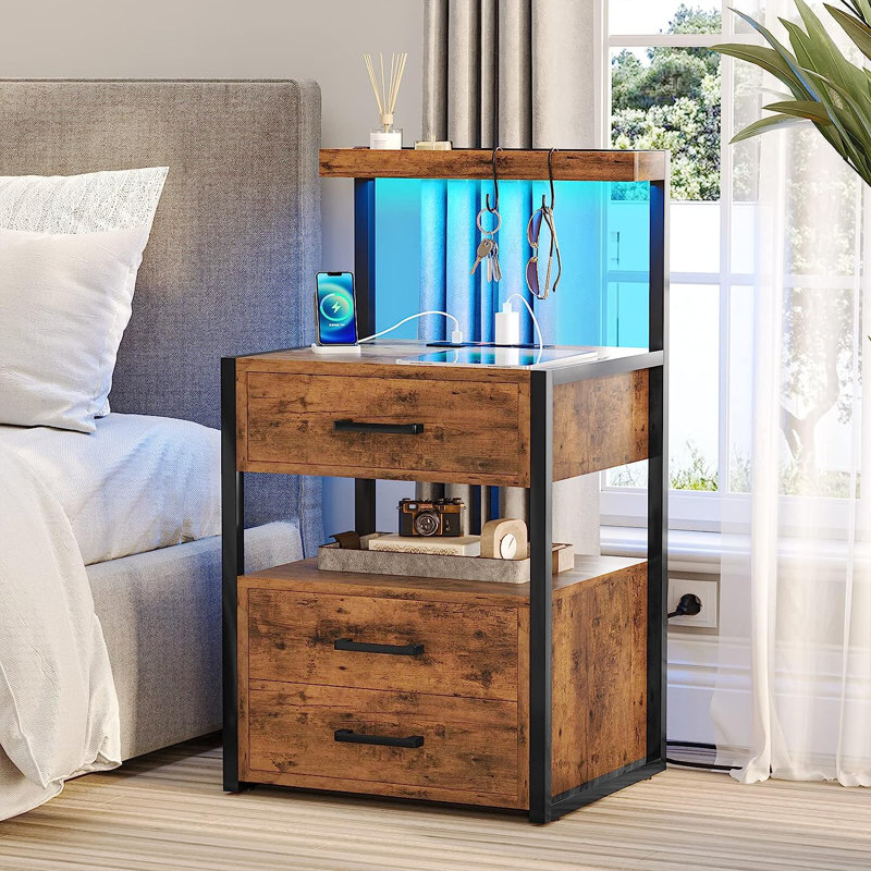 Binita 3 - Drawer Nightstand, Brown/Black