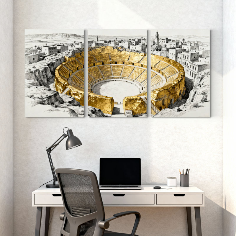 Landmark Building Amphitheatre, paysage urbain, croquis, ensemble de 3 impressions sur toile, H 18 po x l 36 po