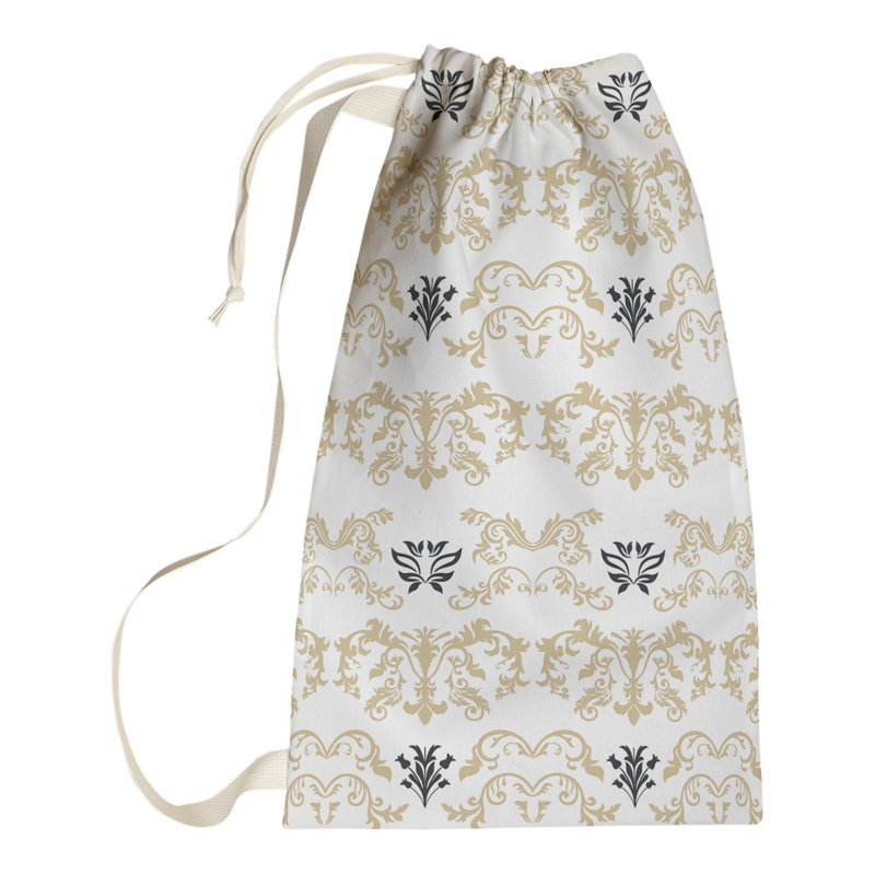 New Orleans Fabric Laundry Bag with Handles, Small (29" H x 18" W), White/Brown/Black