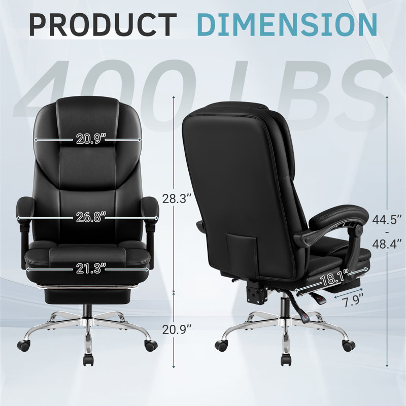 Laurren Reclining Office Chair with Massage, Ergonomic Computer Chair with Foot Rest, Black
