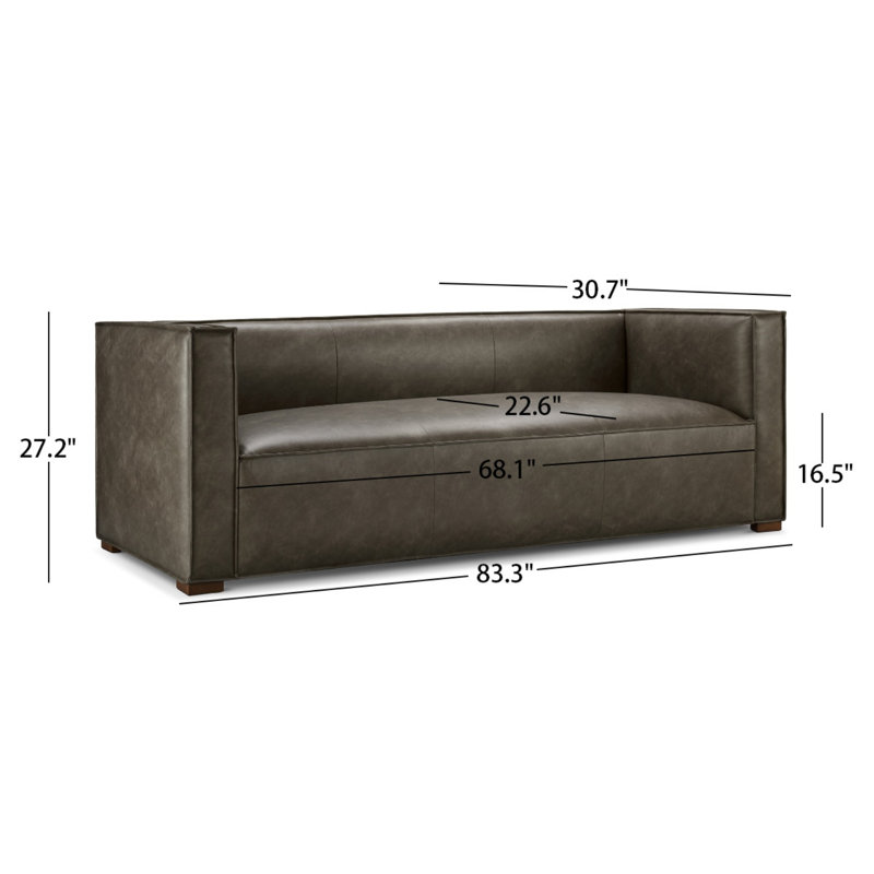 Jayci 83.3'' Square Arms Sofa, Pewter Faux Leather