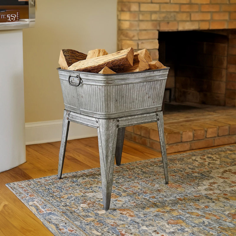 Perryman 32" Multi-Functional Galvanized Metal Tub on Stand with Angled Legs, Gray 