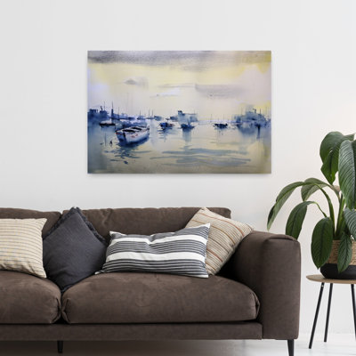 Quiet Harbor Reflections Abstract Peaceful Serene Coastal Landscape Wall Art Print