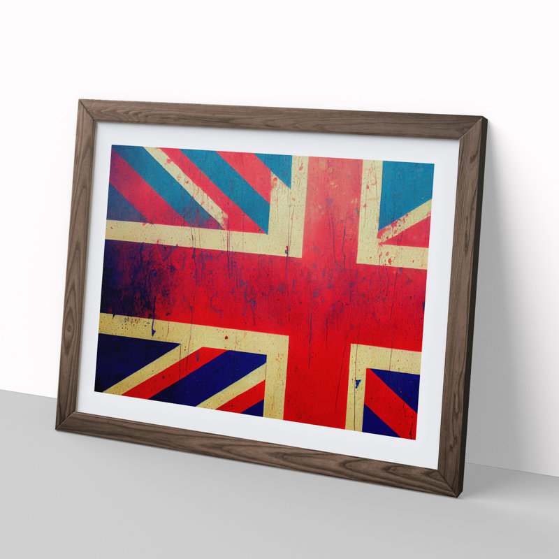 XH1022-6699X Painted Union Jack Flag Vol.2 1 Piece Single Picture Frame Painting, 34cm H x 46cm W x 2cm D, Walnut Framed
