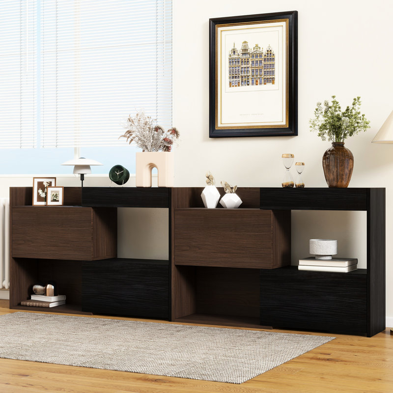 De 2 armoires de rangement multifonctionnelles de 32,5 po à 58,8 po de largeur, rotatives à 90 degrés et extensibles, pour buffet de chambre à coucher, de salle de bain et de buffet en noyer