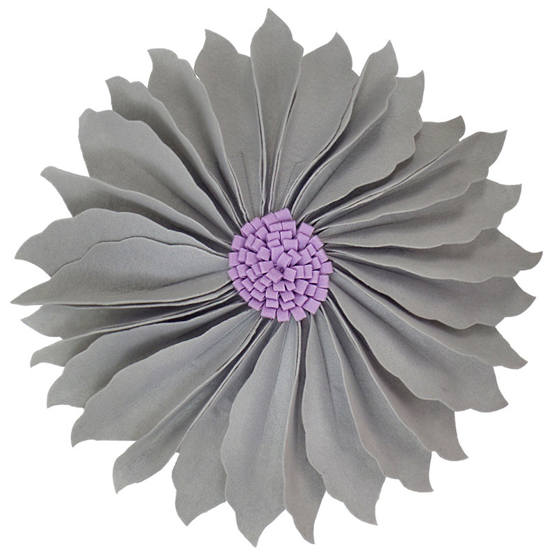 Coussin décoratif décoratif fait à la main avec fleurs 3D, Gris / Mauve