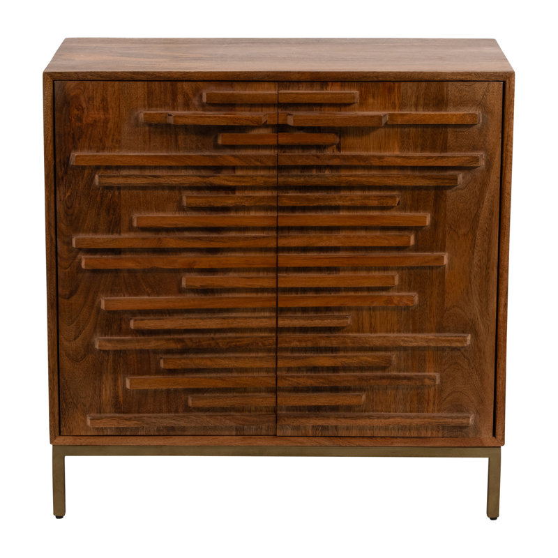Mango Wood Cabinet Modern Design Carved Front Detailing Bold Contemporary Style, 30" H x 30" W x 15" D