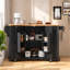 Îlot de cuisine roulant avec rallonge en bois, prise de courant, 4 tablettes de porte, motif à rayures verticales en relief, 6 tiroirs profonds, support à épices et porte-serviettes-2065790840