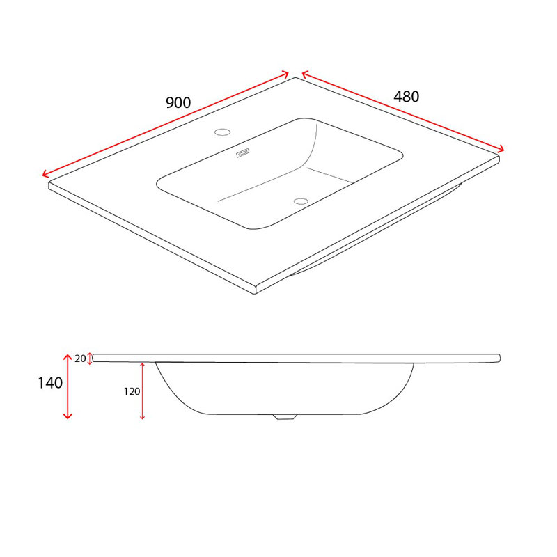 Durovin Bathrooms 480mm L x 900mm W Natural Engineered Stone Rectangular Sink