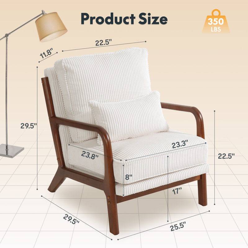 Chaise d'appoint en velours côtelé Mid-Century, Beige