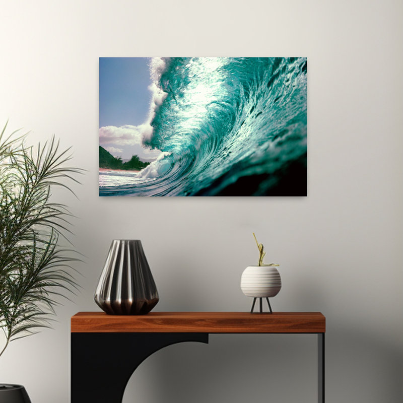 Vagues éclaboussant dans la mer, art contemporain abstrait, H 16 po x l 24 po