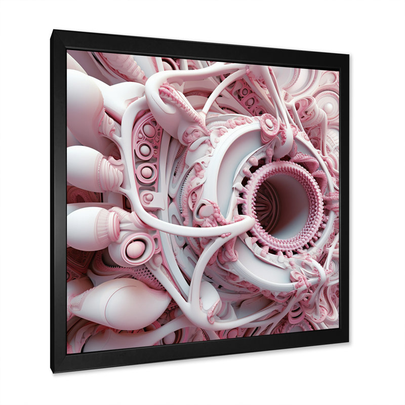 Alien Fractal Space Universe en 3D rose, Cadre simple noir, H 24 po x l 24 po x P 1 po