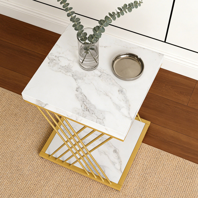 2-Tier Square End Table Modern Bedside Table