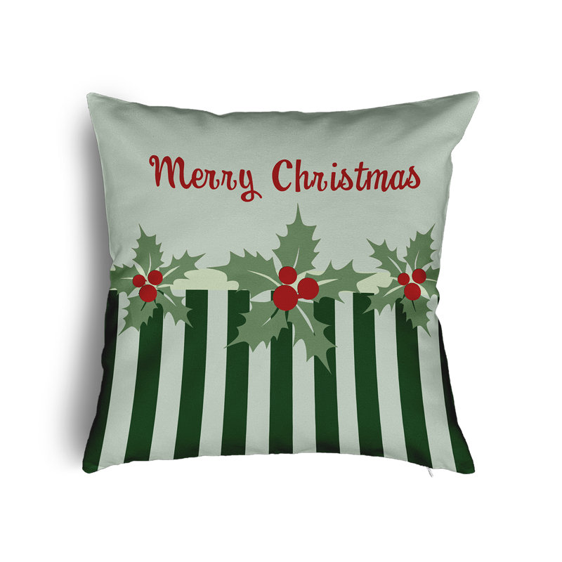 Coussin Merry Christmas, Vert, H 16 po x l 16 po