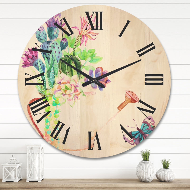 Horloge murale Succulents in Old Watering Can, Grand