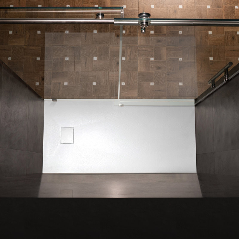 47.25" L X 35.4" W Solid Surface Low-Profile Shower Base: Non-Slip, Reversible Drain, Wheelchair-Friendly, Available in 4 Colors