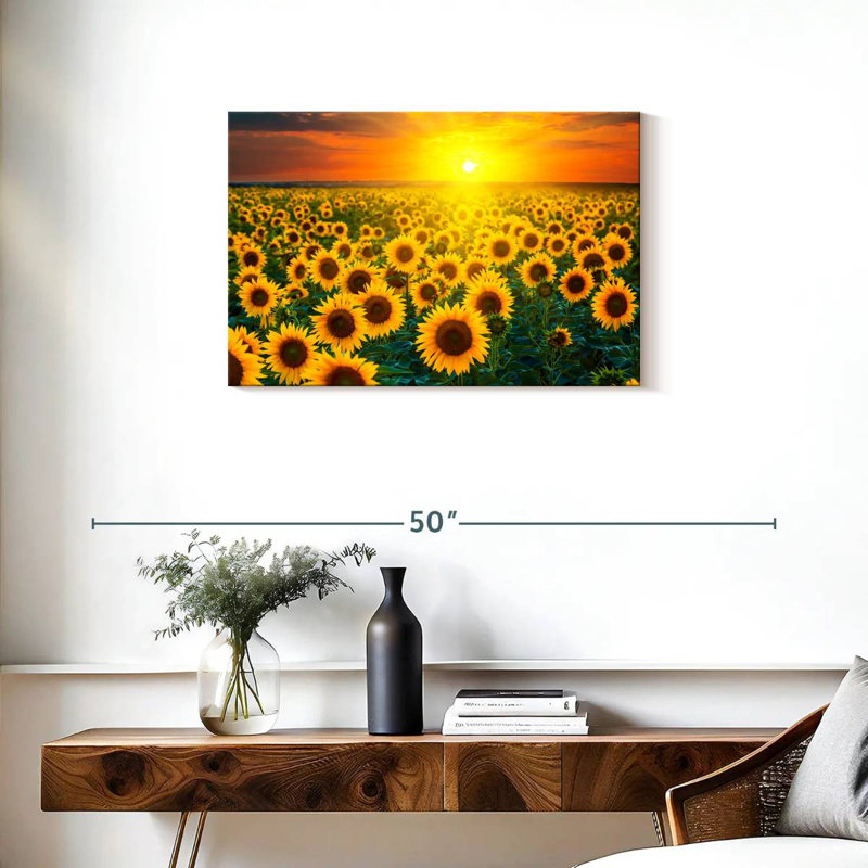 Alvord, coucher de soleil avec tournesols, H 20 po x l 30 po