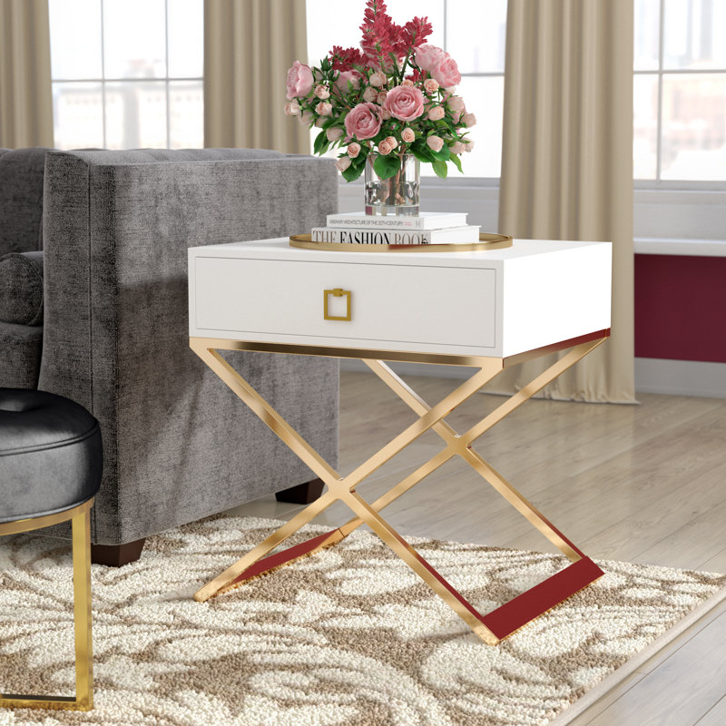 End Table with Storage, White