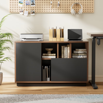 Crain 39"W - Modern Storage Cabinet With Nested Hidden Drawers, Adjustable Shelves And Open Storage For Home Office