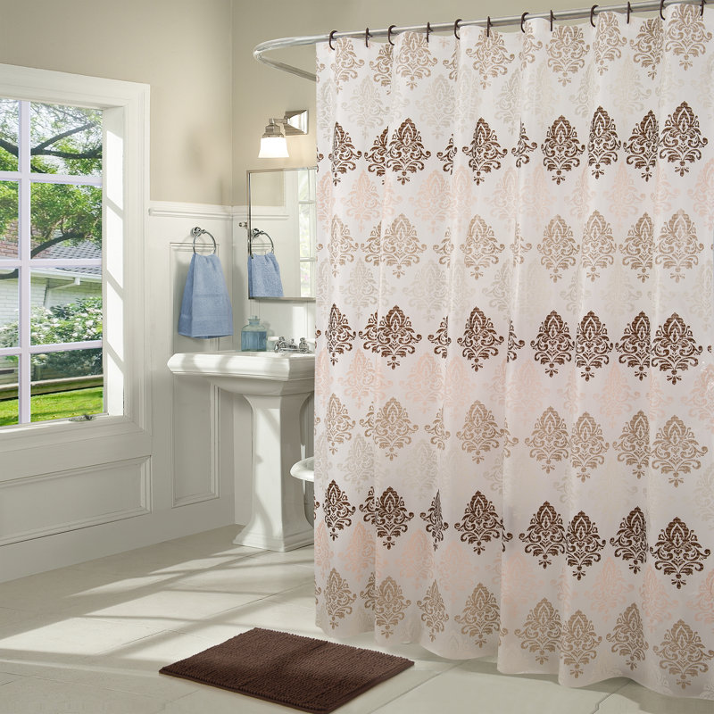 Ensemble de rideau de douche 14 pièces en vinyle et crochets damassé Shockley