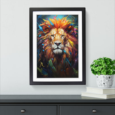 XYZ-FRM-V1223-4270 Lion Hard Edge No.2 - Single Picture Frame Print on Wood